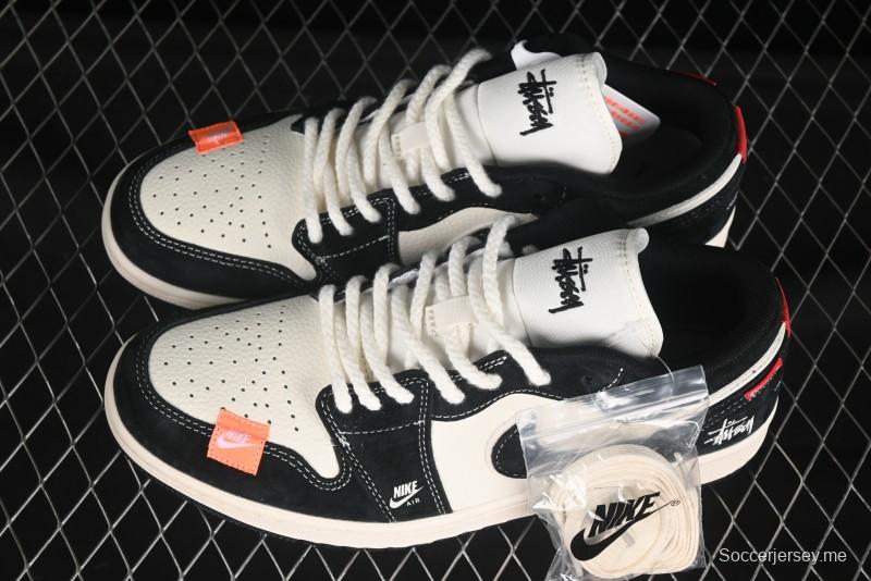 حذاء كرة سلة ريترو ريترو من نايك اير جوردان 1 لو من نايك بتعاون ستوسي باللون البيج الأسود الأصفر - YX5066-302