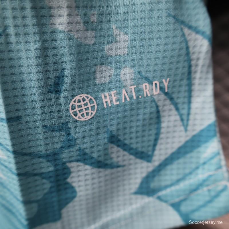 نسخة اللاعب 2025 قميص الجزائر أزرق فاتح بنقشة أوراق الشجر الاستوائية