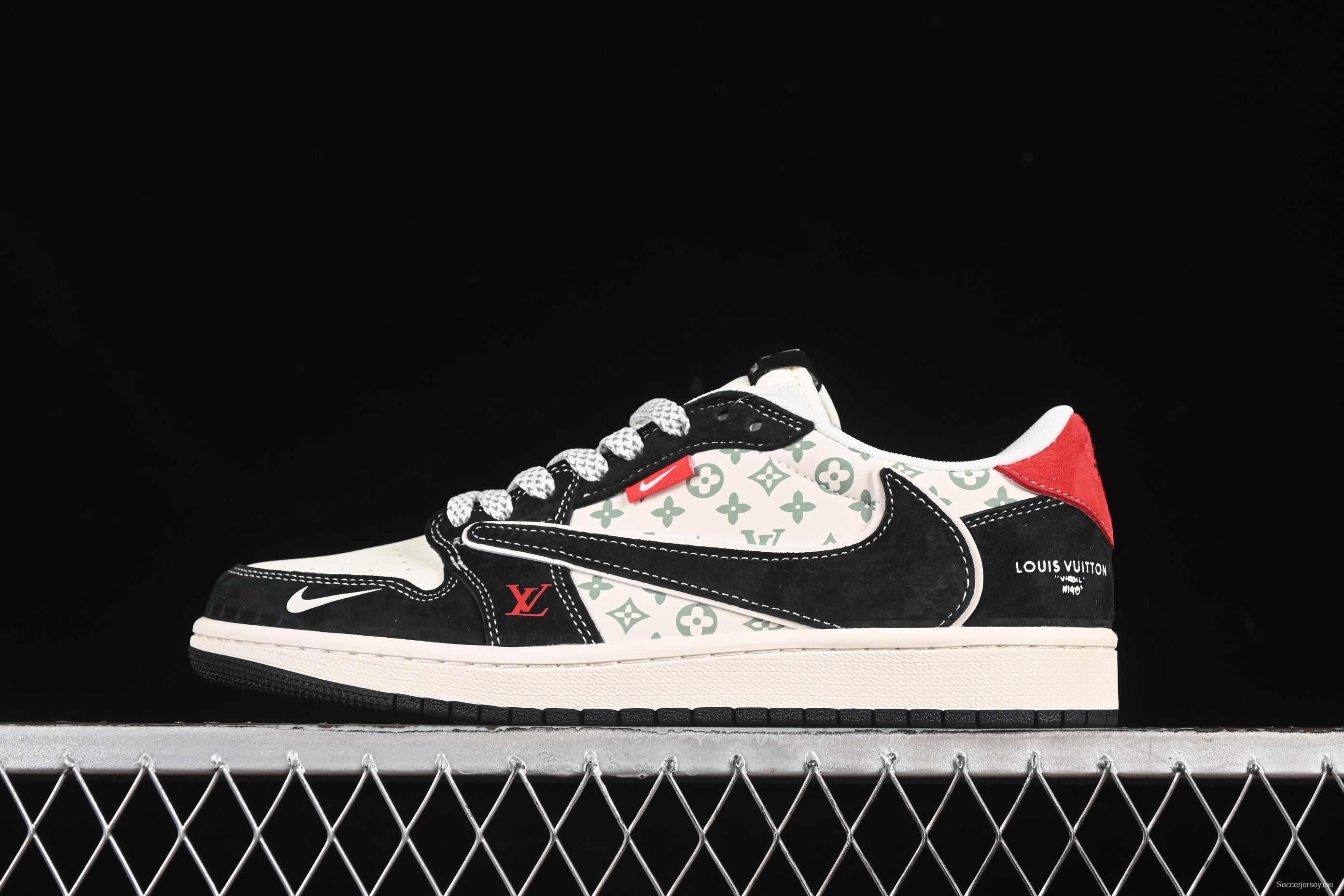 Nike Travis Scott x Fragment Design x Air Jordan 1 Low OG SP AJ1 LV Collaboration Black Red Toe Low Top Lifestyle Sneakers - YX5066-333