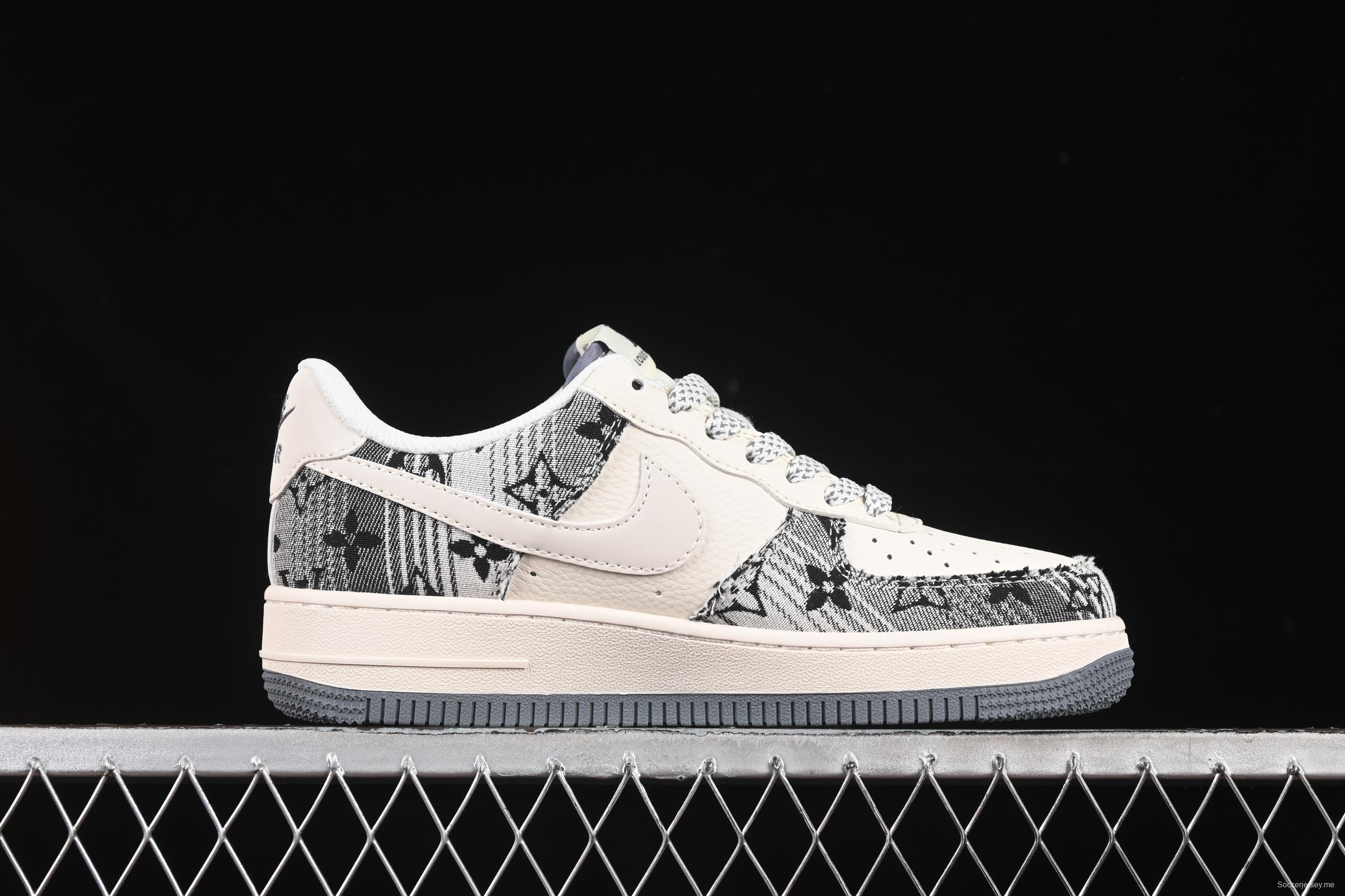 Nike Air Force 1 '07 Low LV Collaboration Black Grey Printed Denim Casual Sneakers - XS1958-587