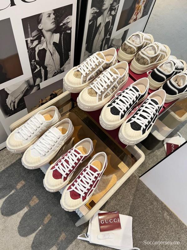 2025 Women Gucci Red White Canvas Sneakers