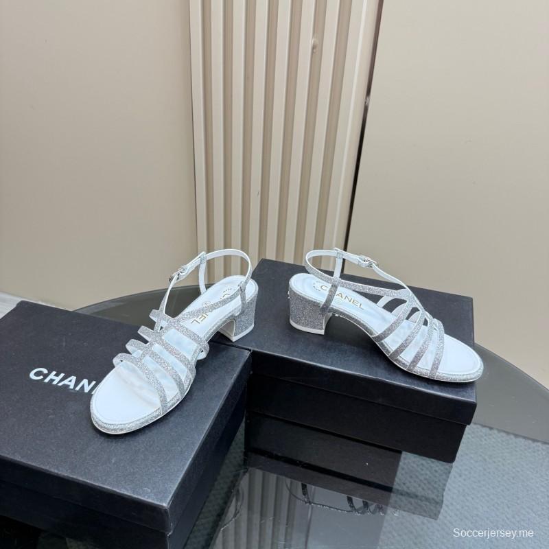 2025 Women Chanel Silver Leather Sandals