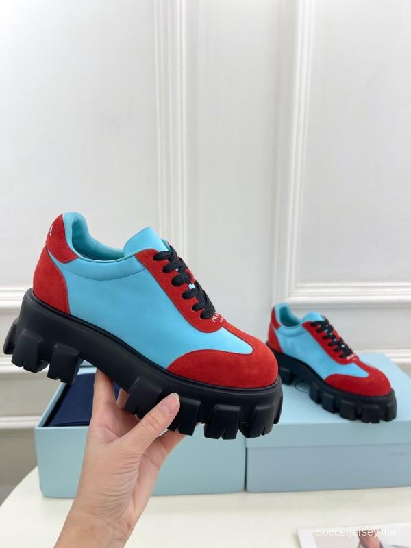 2025 Unisex Prada Blue Red Suede Silk Casual Sneakers KFY00310(F)/KFY00330(M)