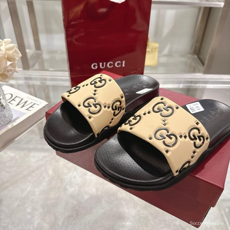 2025 Gucci Beige Black Rubber Slippers