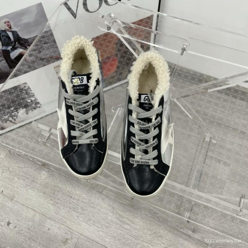 2025 Women GGDB Silver Black Leather Shearling Sneaker