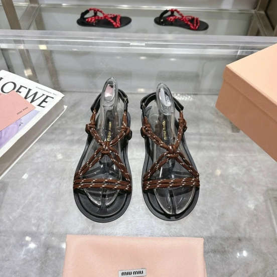 2025 Women Miu Miu Brown Rope Leather Sandals