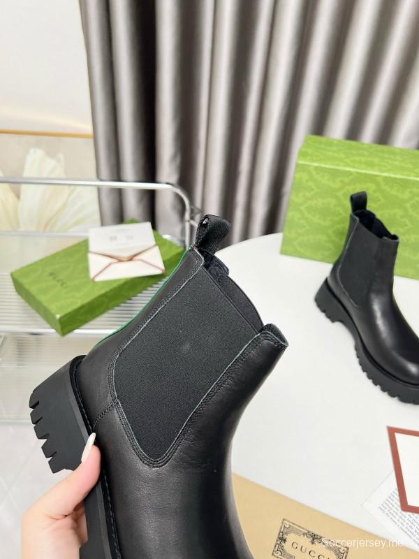 2024 Women Gucci Black Leather Chelsea Boots MJ00340