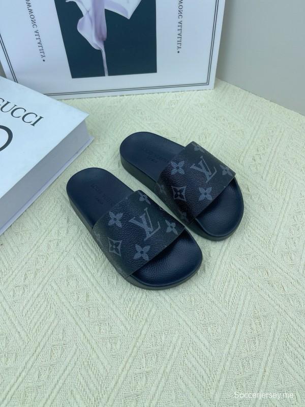 2025 Kids Louis Vuitton Brown Black Leather Slippers