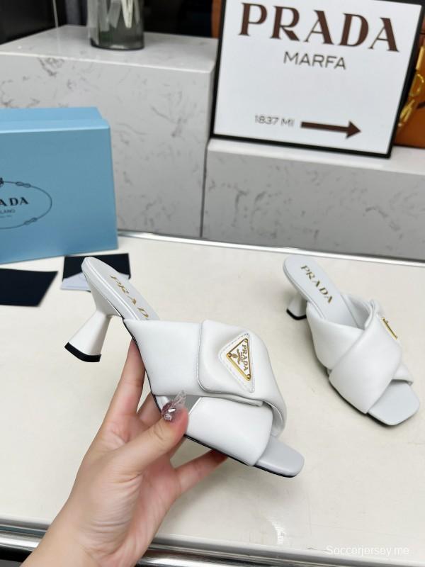 2025 Women Prada White Lambskin Mules