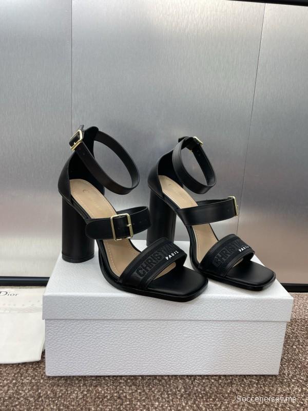 2025 Women Dior Black Leather High Heel Sandals KFY00310