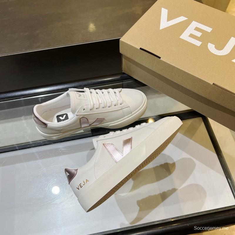 2024 Women VEJA White Rose Gold Leather Sneakers