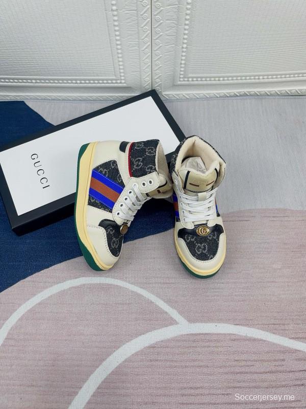 2024 Gucci Brown Beige Blue Green Canvas Kids Sneakers