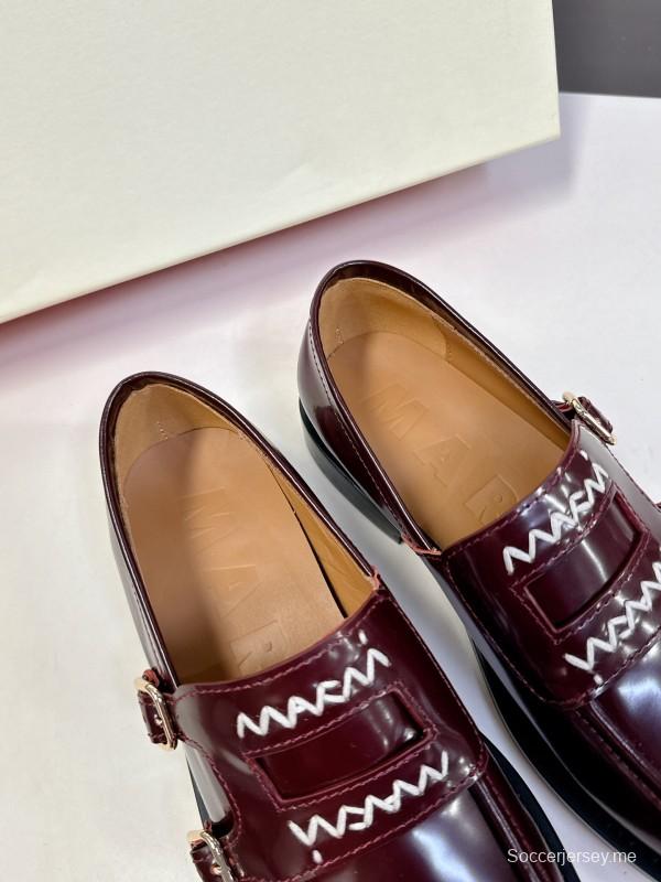 2025 Women Marni Burgundy Leather Loafers KFY00320