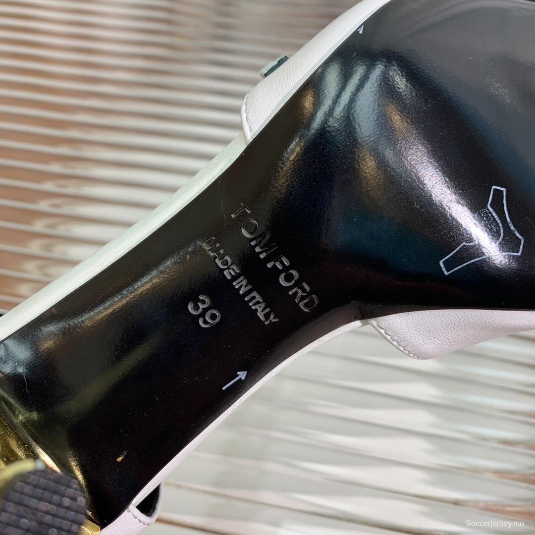 2025 Women TOM FORD White Gold Leather Pointed Toe Pumps KFY00320