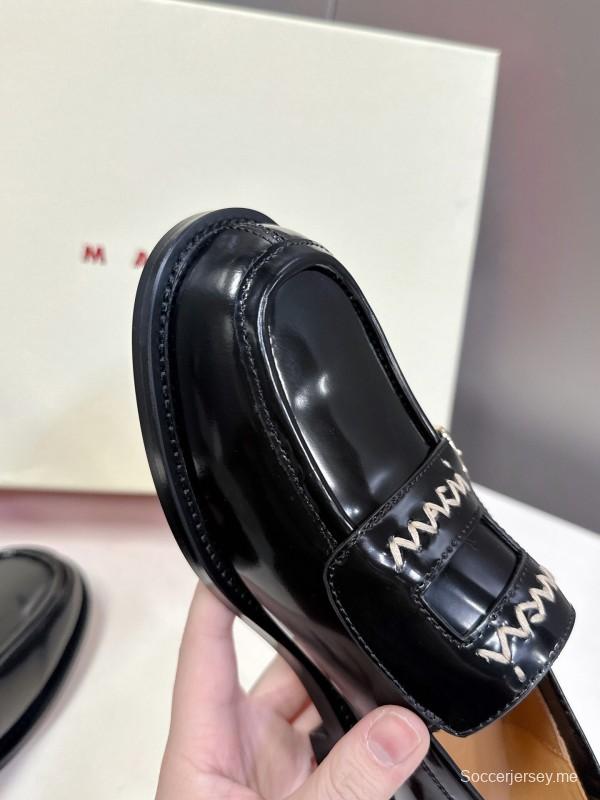 2025 Women Marni Black Leather Loafers KFY00320