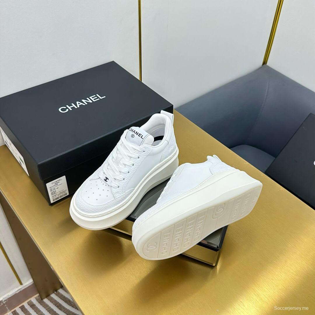 2025 Unisex Chanel White Leather Sneakers Platform Sneakers