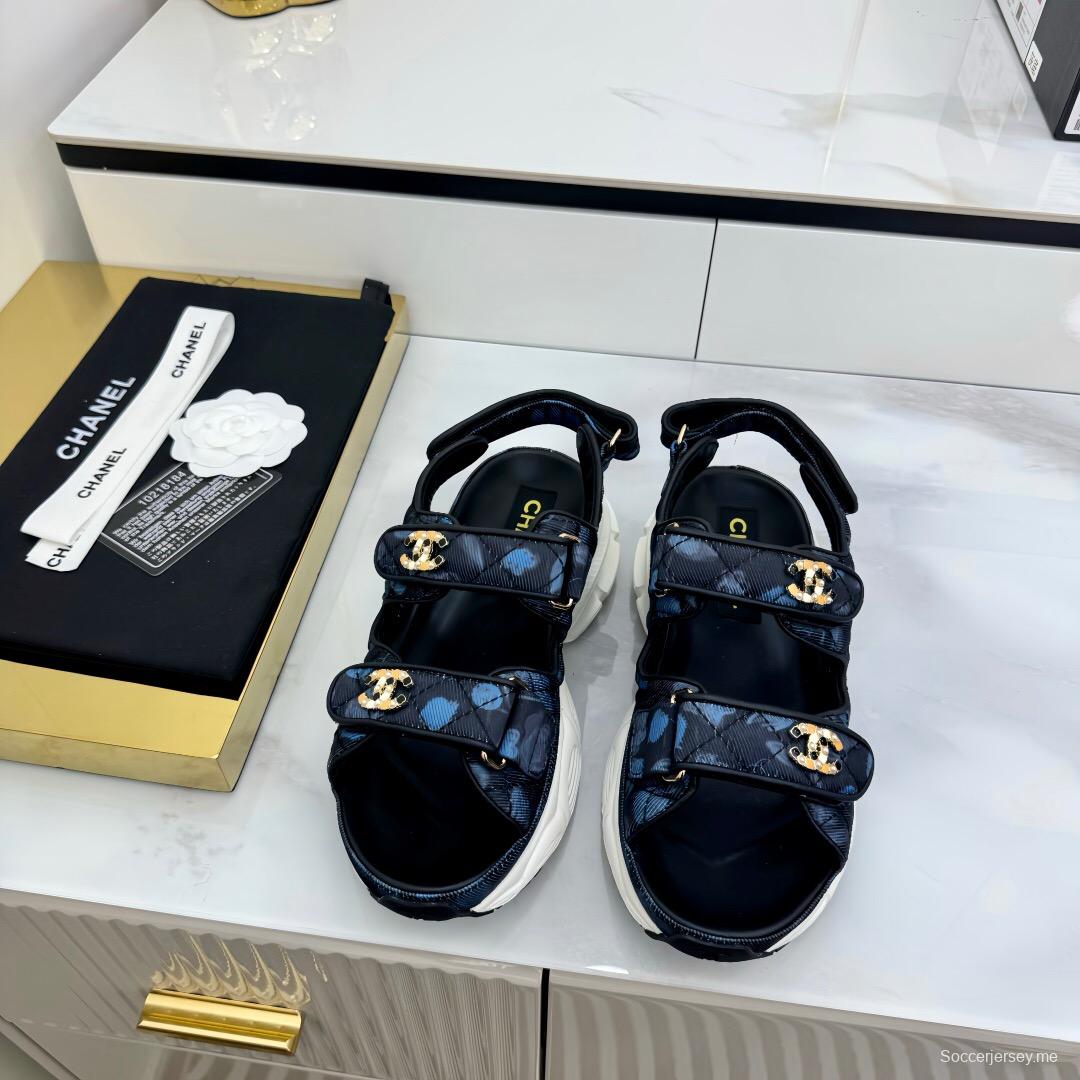 2025 Women Chanel Black Nylon Sandal Platform Chain LY00330