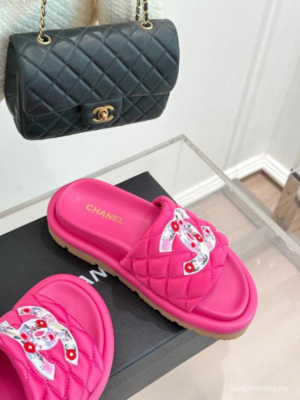 2025 Slippers Chanel Pink Silk Slippers