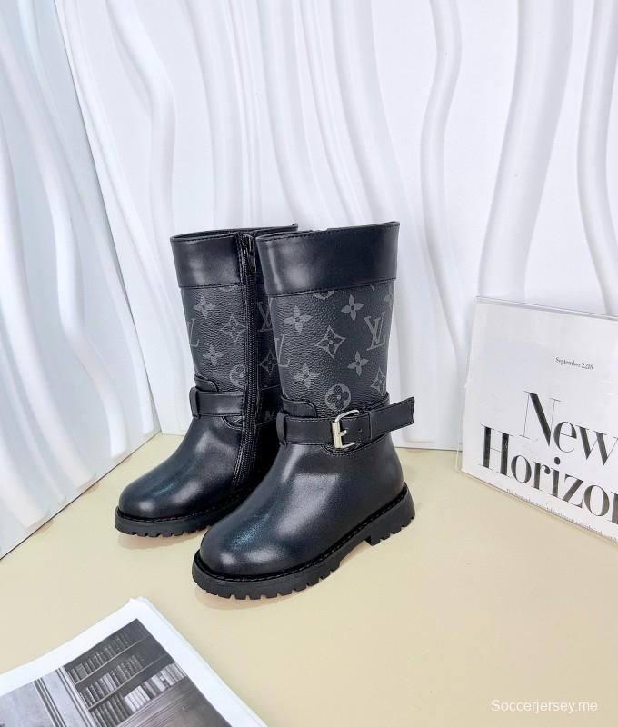2024 Kids Louis Vuitton Black Brown Leather Boots