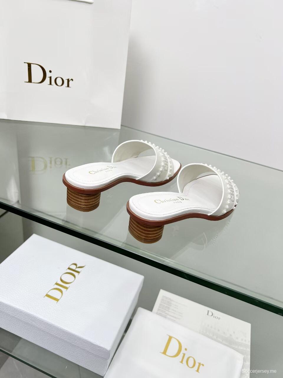 2025 Women Dior White Leather Mules Embroidered LY00210