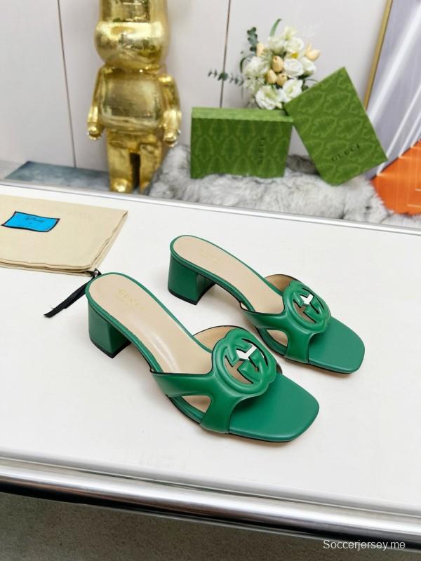 2025 Gucci Green Leather Slippers MJ00190/225