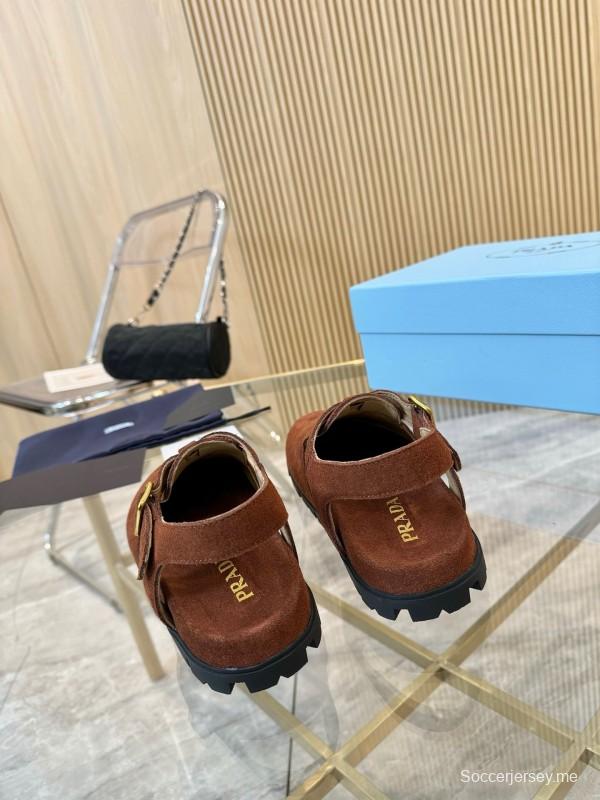 2025 Women Prada Brown Suede Sandal LY00280