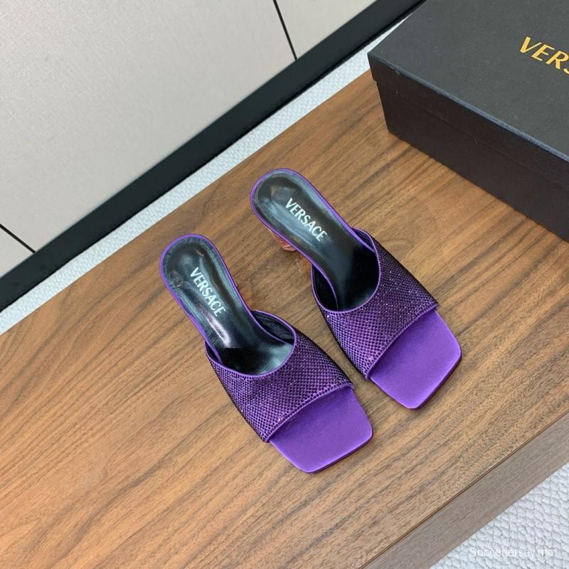 2025 Slippers VERSACE Purple Silk Rhinestone