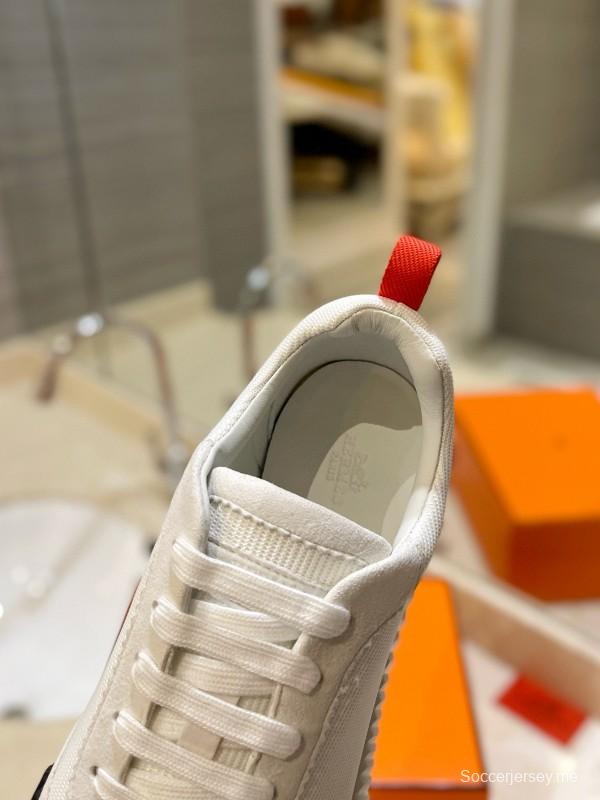 2024 Unisex Hermès White Orange Black Imported Glossy Lambskin Rain Velvet Casual Sneakers MJ00320