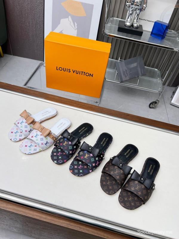 2025 Women Louis Vuitton Multicolor Leather Slippers Monogram LY00200