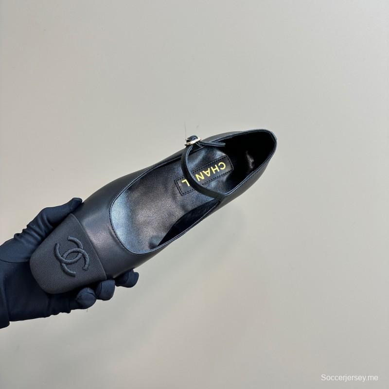 2025 Women Chanel Black Lambskin Mary Jane Shoes KFY00290