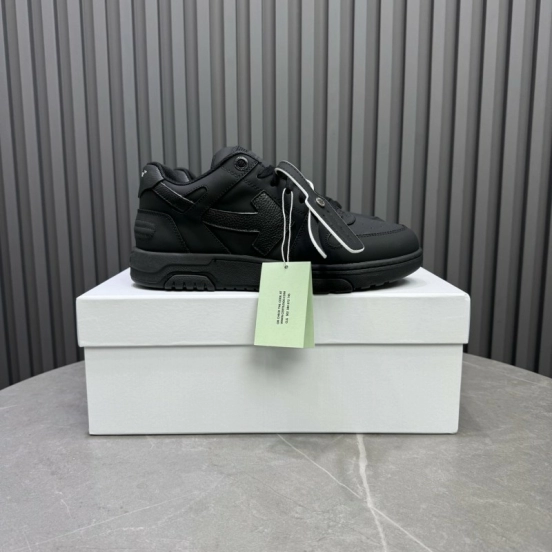 2025 Unisex Off-White Black Leather Sneakers KFY00310