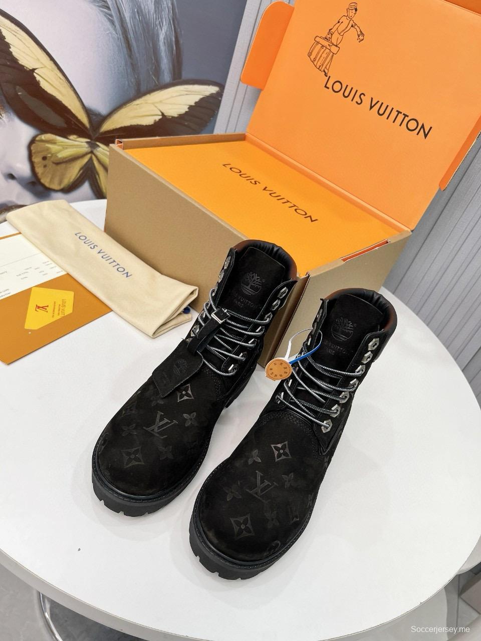 2024 Unisex Louis Vuitton Black Brown Suede Leather Ankle Boots MJ00450