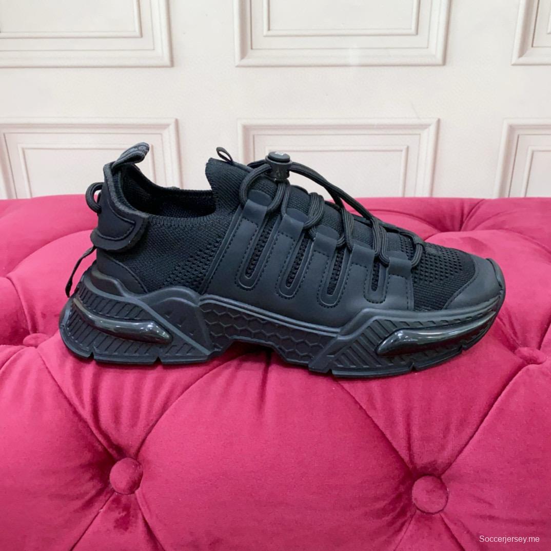 2024 Unisex Dolce & Gabbana Black Knit Leather Sneakers