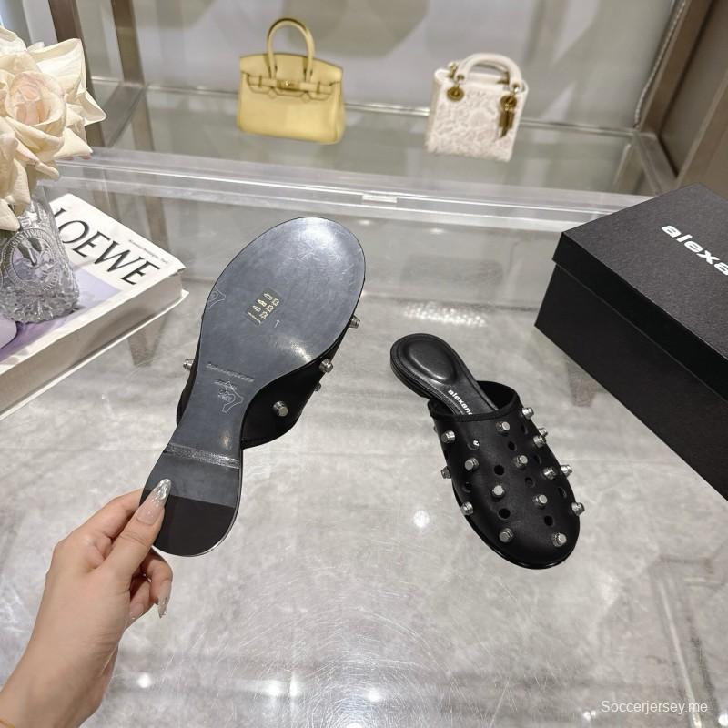 2025 Slippers Alexander Wang Black Leather Studded LY00310
