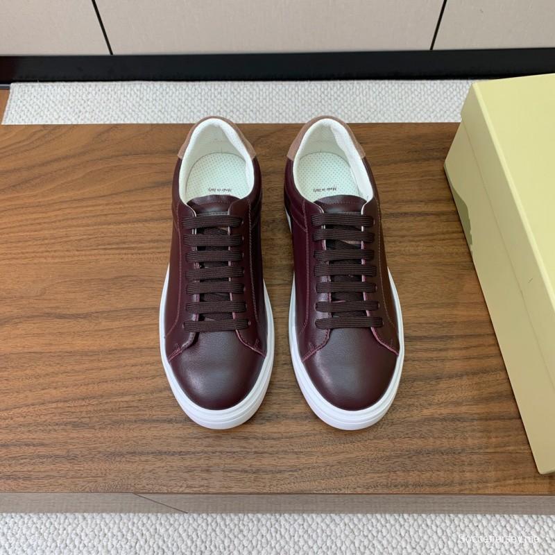 2025 Men Brunello Cucinelli Burgundy Leather Casual Sneakers Original Sole KFY00310(M)