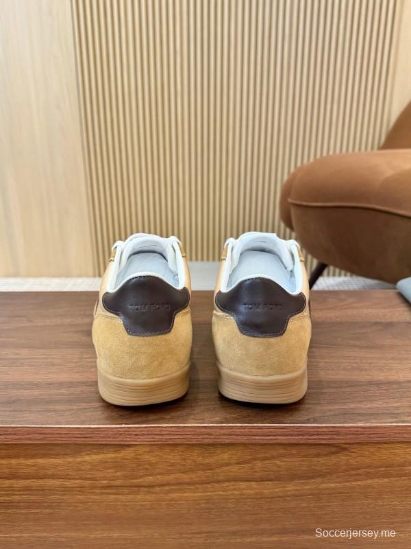 2025 Men TOM FORD Beige Brown Suede Leather Sneakers LY00360