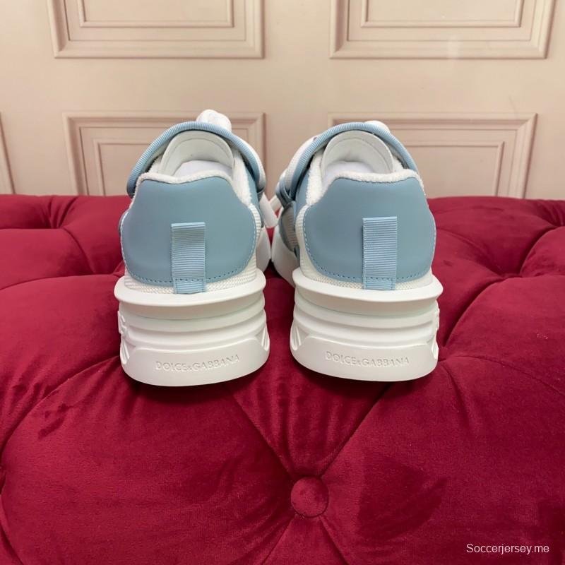 2025 Unisex Dolce & Gabbana White Blue Leather Mesh Sneakers