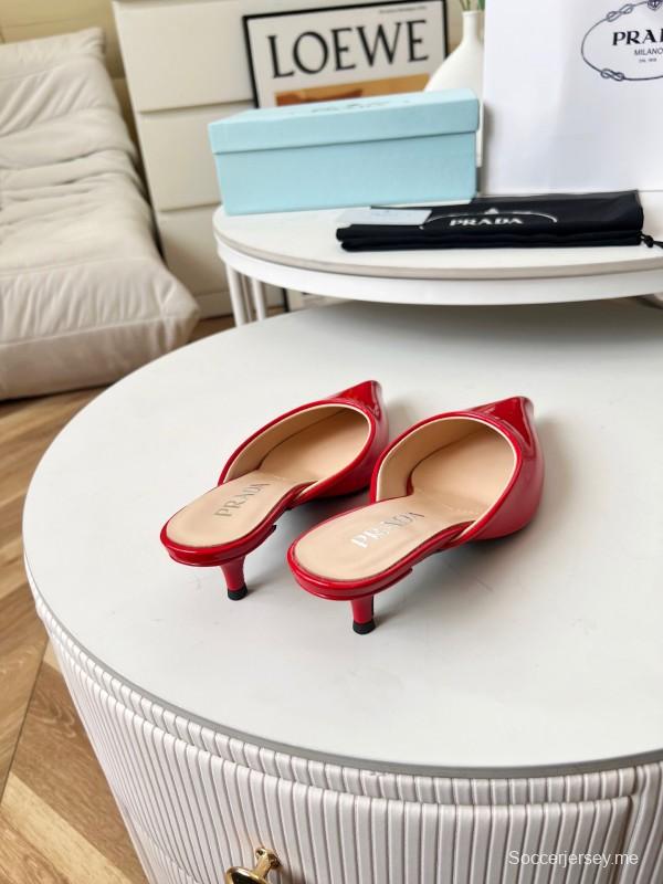 2025 Women Prada Red Patent Leather High Heel Mules LY