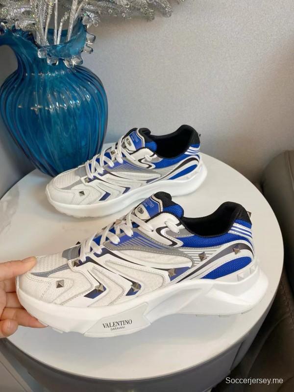 2024 Unisex Valentino Blue White Grey Mesh Leather Sneakers MJ00410