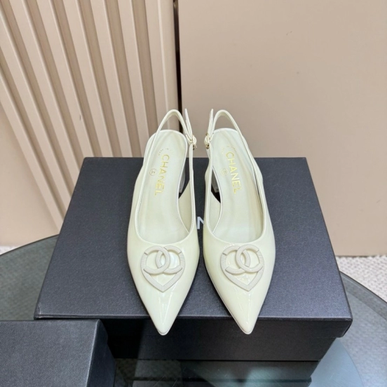 2025 Women Chanel White Patent Leather Slingback Pumps