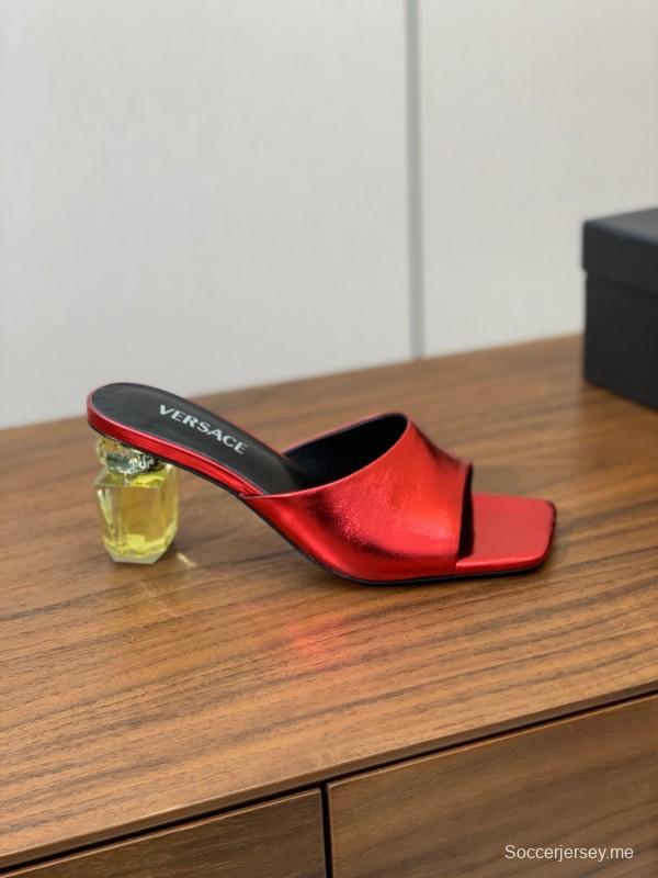 2025 VERSACE Red Leather Slippers