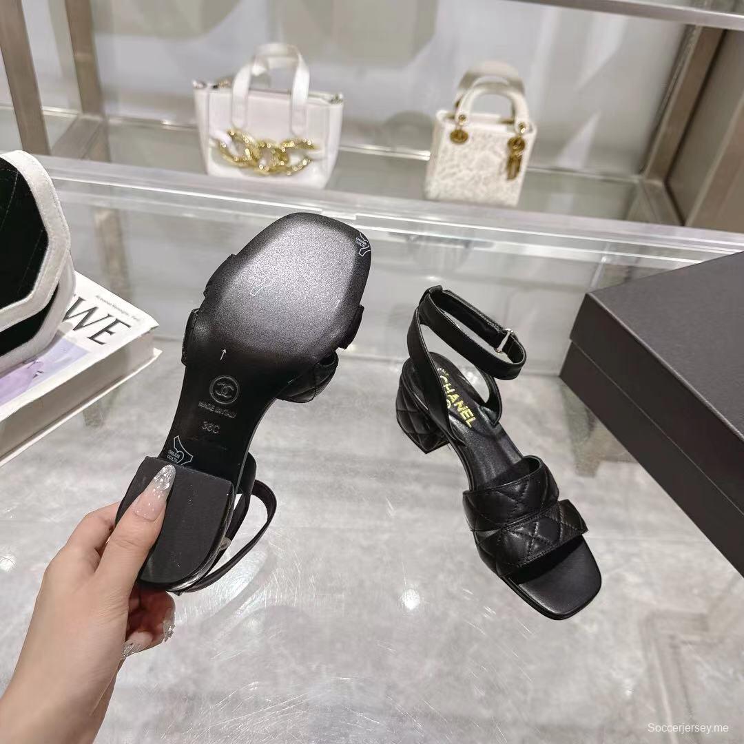 2025 Women Chanel Black Leather Sandals LY00280