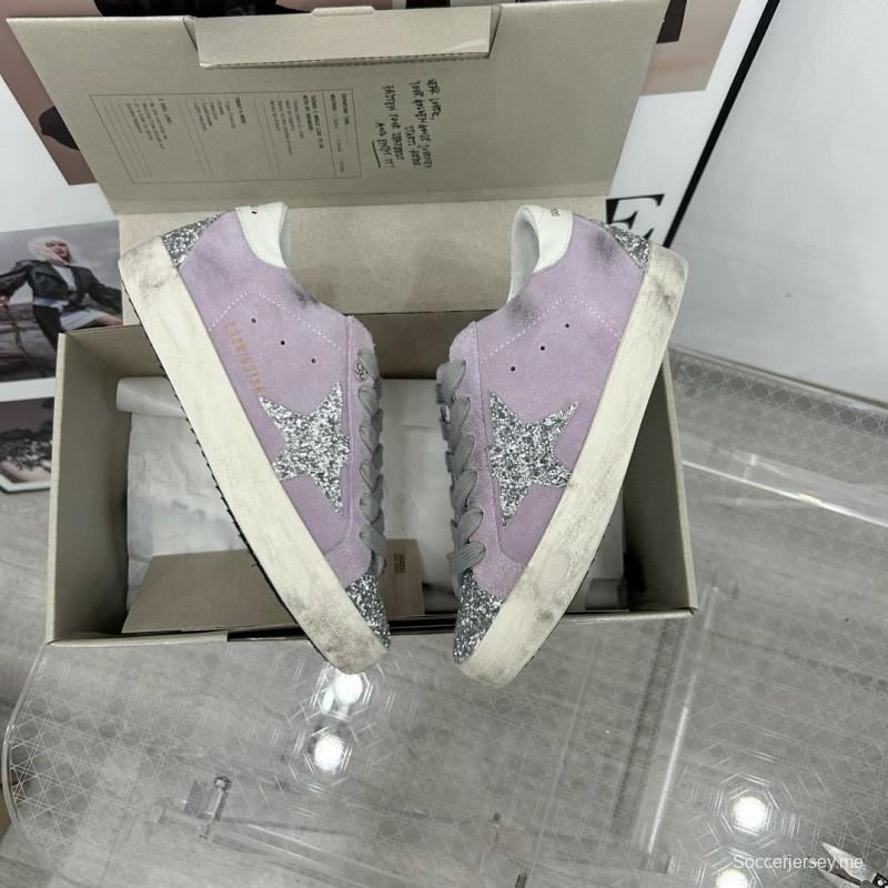 2025 Women GGDB Lilac Silver Glitter Leather Suede Sneakers