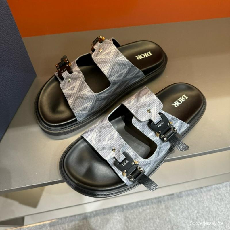 2024 Men Dior Grey Canvas Leather Sandals Buckle