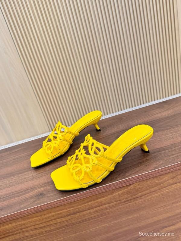 2025 Women Loewe Yellow Leather Heeled Mules LY00250