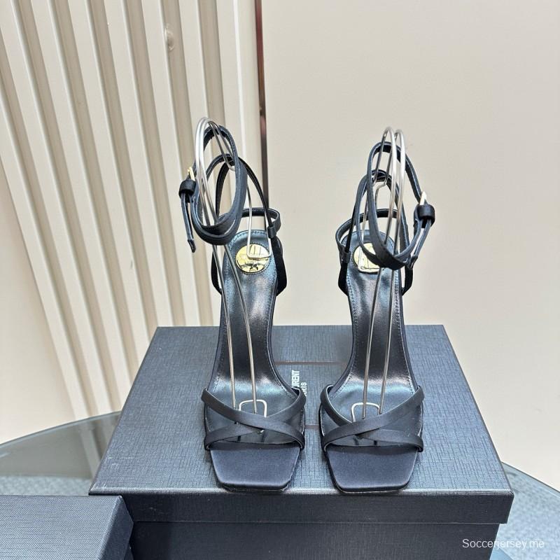 2025 Women Yves Saint Laurent Black Leather Sandals MJ00290