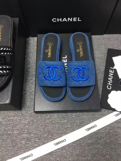 2025 Women Chanel Blue Fabric Slippers LY00000