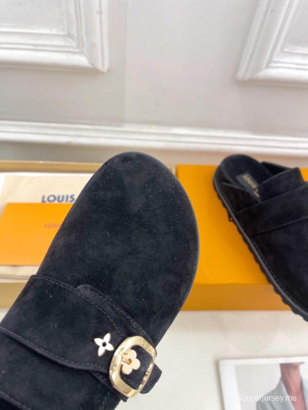 2025 Women Louis Vuitton Black Suede Mule Slip-On KFY00300