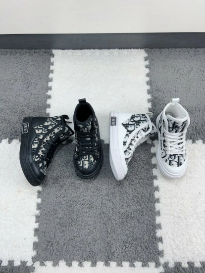 2024 Kids Dior Black White Canvas Sneakers