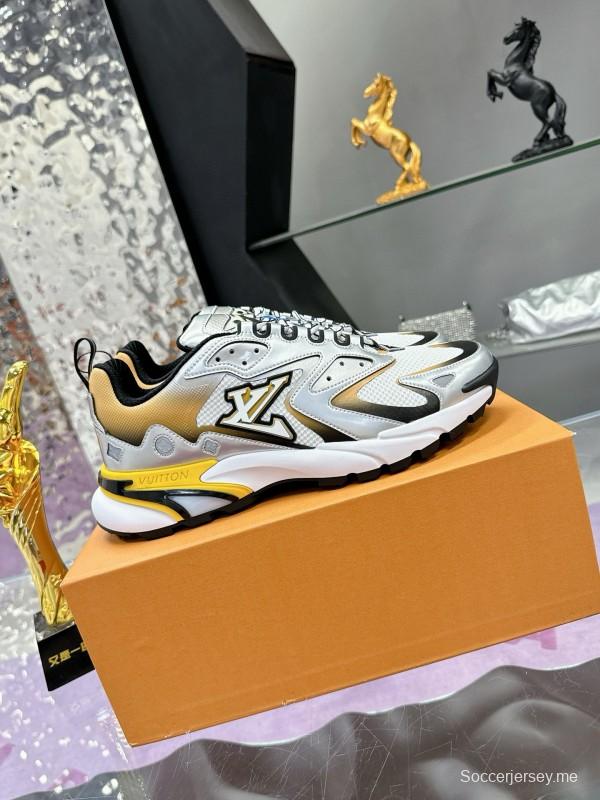 2025 Men Louis Vuitton Gradient Yellow White Leather Mesh Sneakers MJ00420